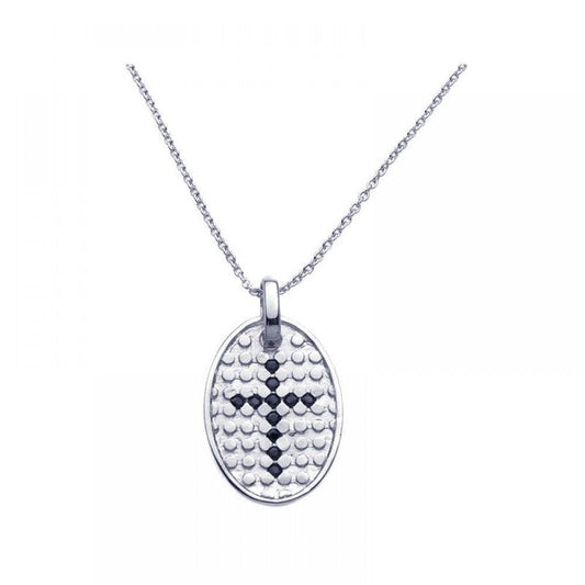 Silver 925 Rhodium Plated Black CZ Pendant Necklace