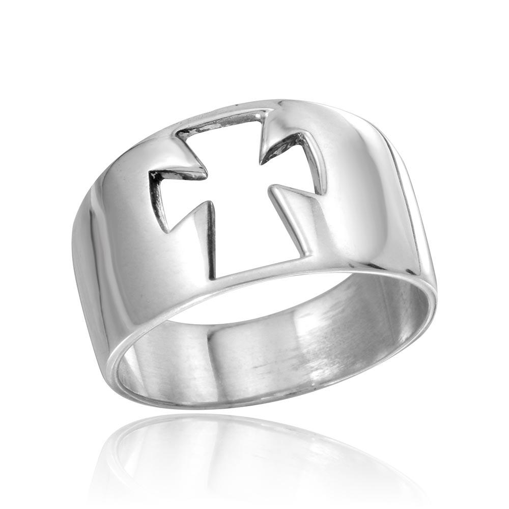 High Polished 925 Sterling Silver Open Cross Ring