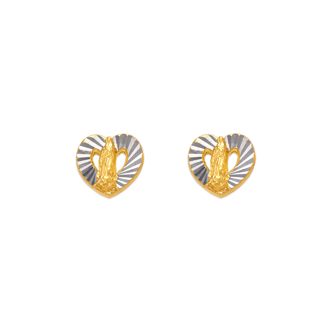 Diamond Cut Guadalupe Heart Stud Earrings