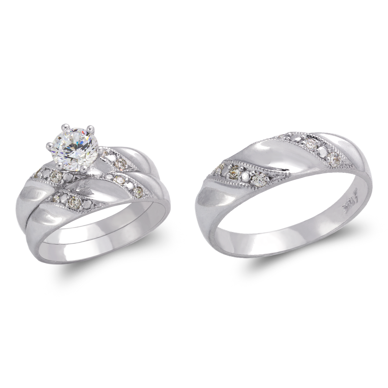 White Wedding Trio Ring Set