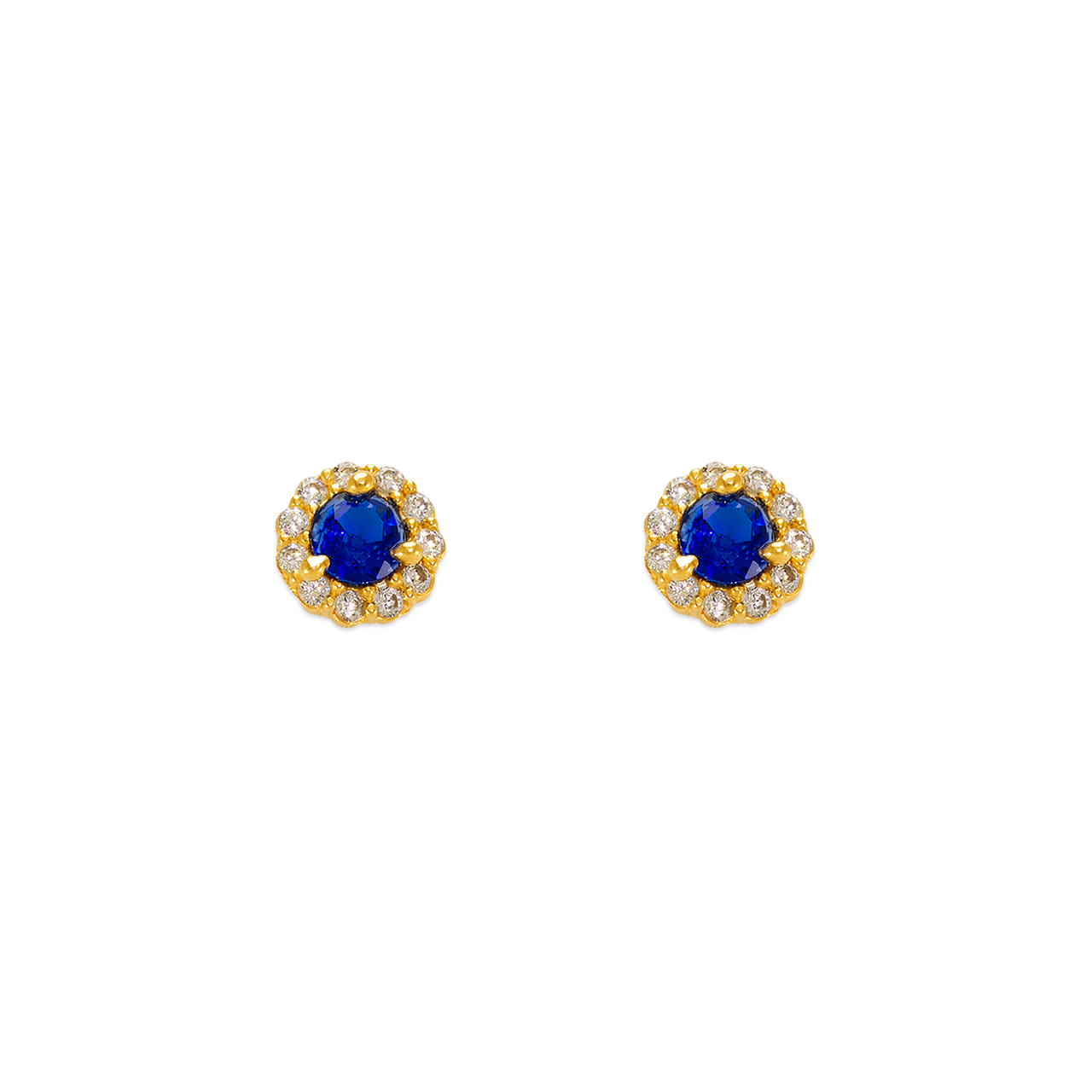 Blue Round CZ Stud Earrings