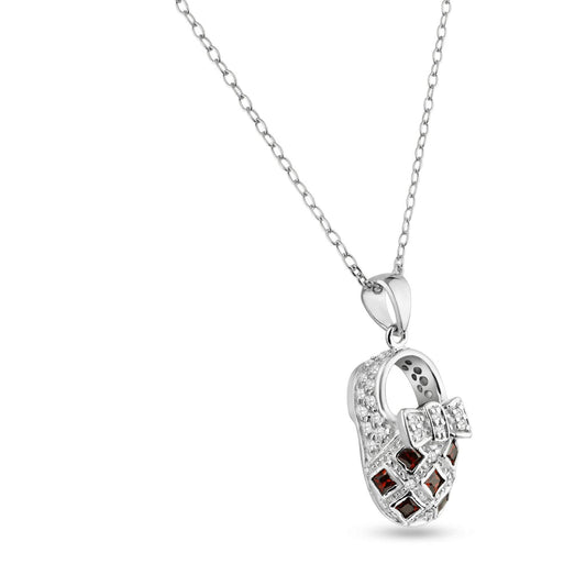 Silver 925 Rhodium Plated Clear CZ Shoe Pendant Necklace