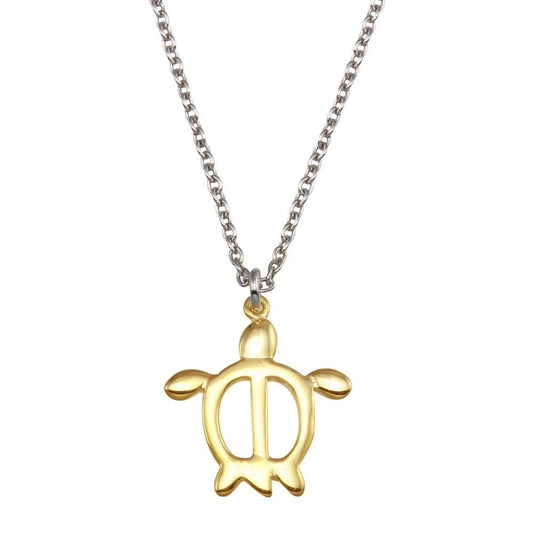 925 Sterling Silver Two Toned Turtle Pendant Necklace