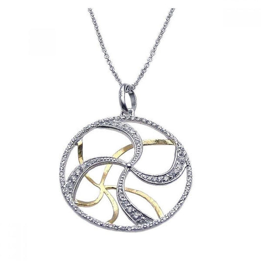 Silver 925 Rhodium Plated Clear CZ Swirl Pendant Necklace