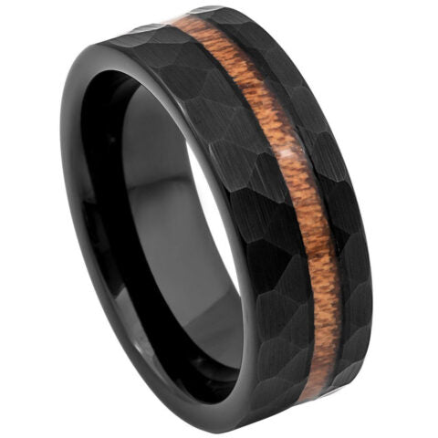 Black IP Plated Hammered with Hawaiian Koa Wood Inlay