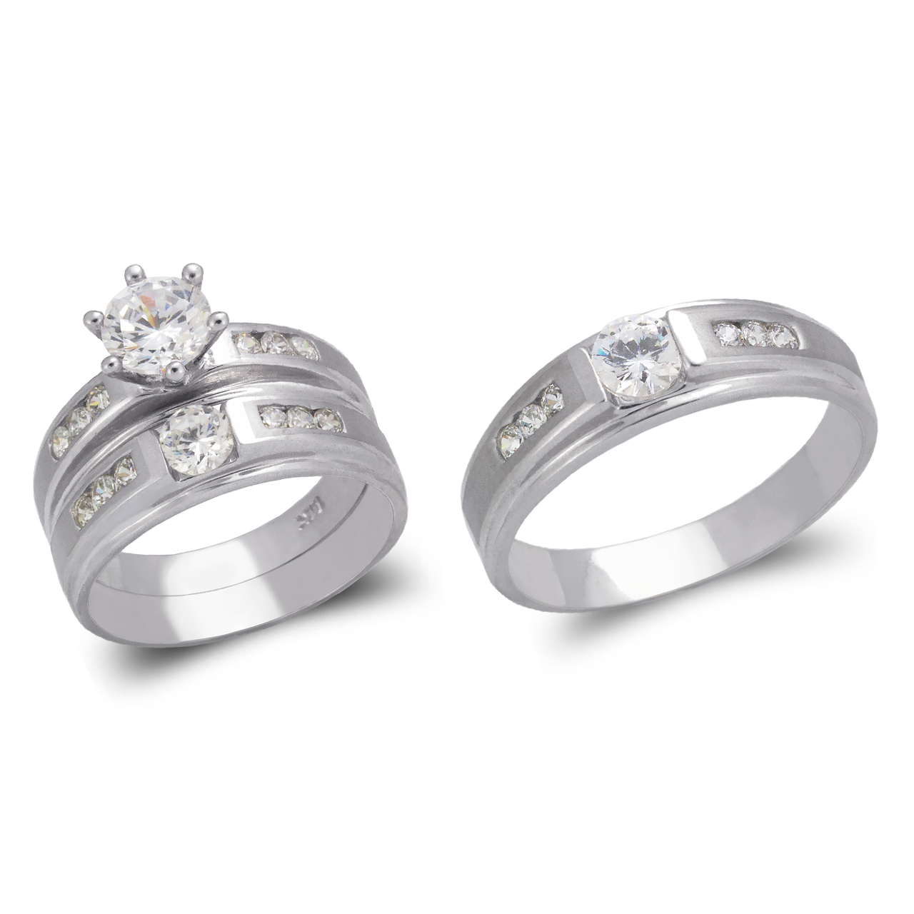 White Wedding Trio Ring Set