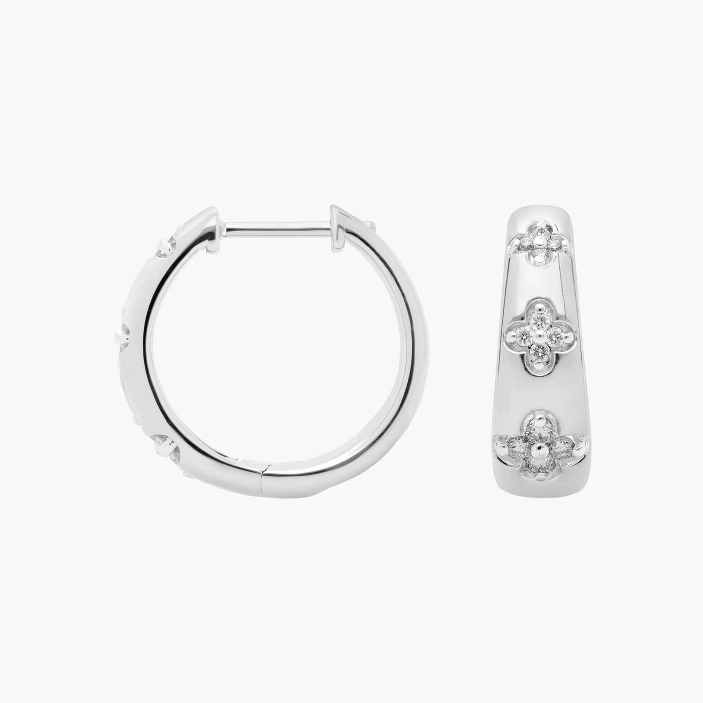 Tapered Diamond Flower Trio Hoop Earrings