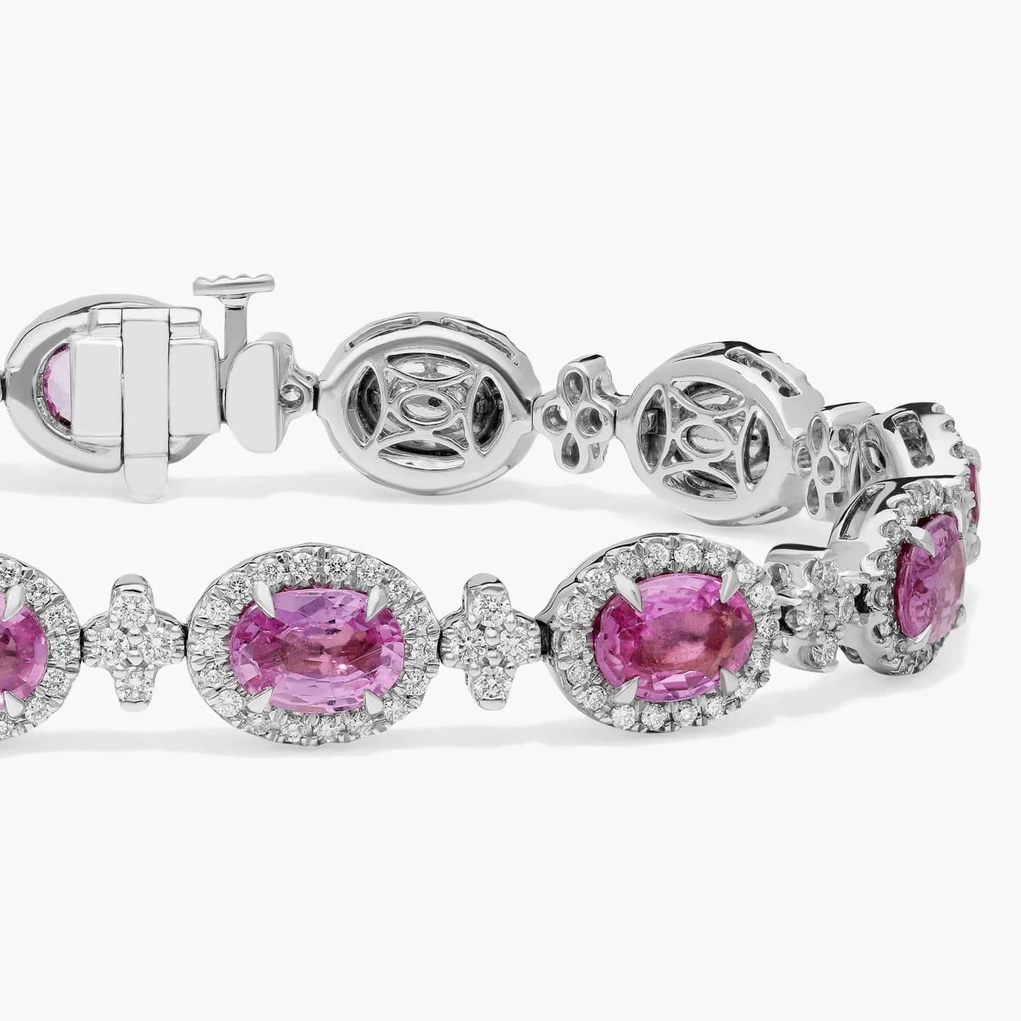 Pink Sapphire and Pavé Diamond Halo Bracelet