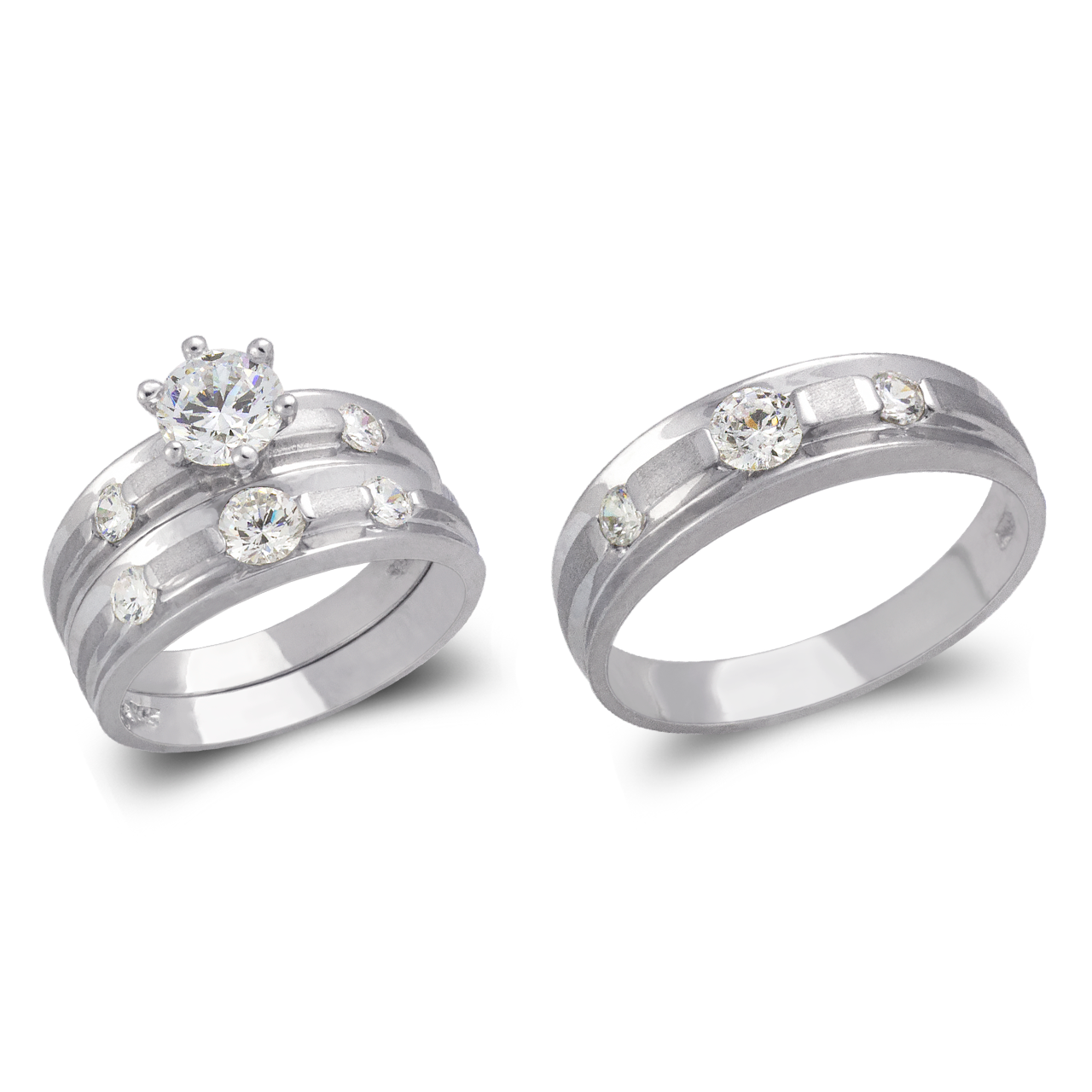 White Wedding Trio Ring Set