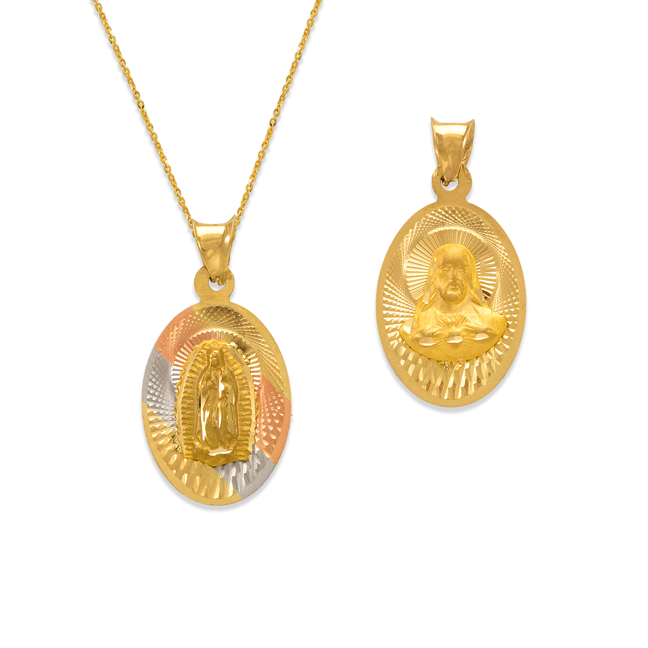 Oval Guadalupe & Sacred Heart Two-Sided Scapular Pendant