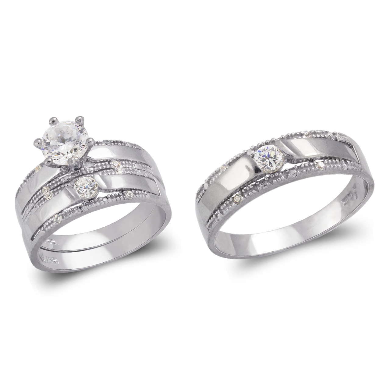 White Wedding Trio Ring Set