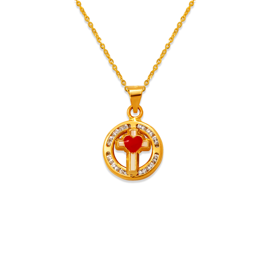 Pink Round Mini Cross Enamel CZ Pendant