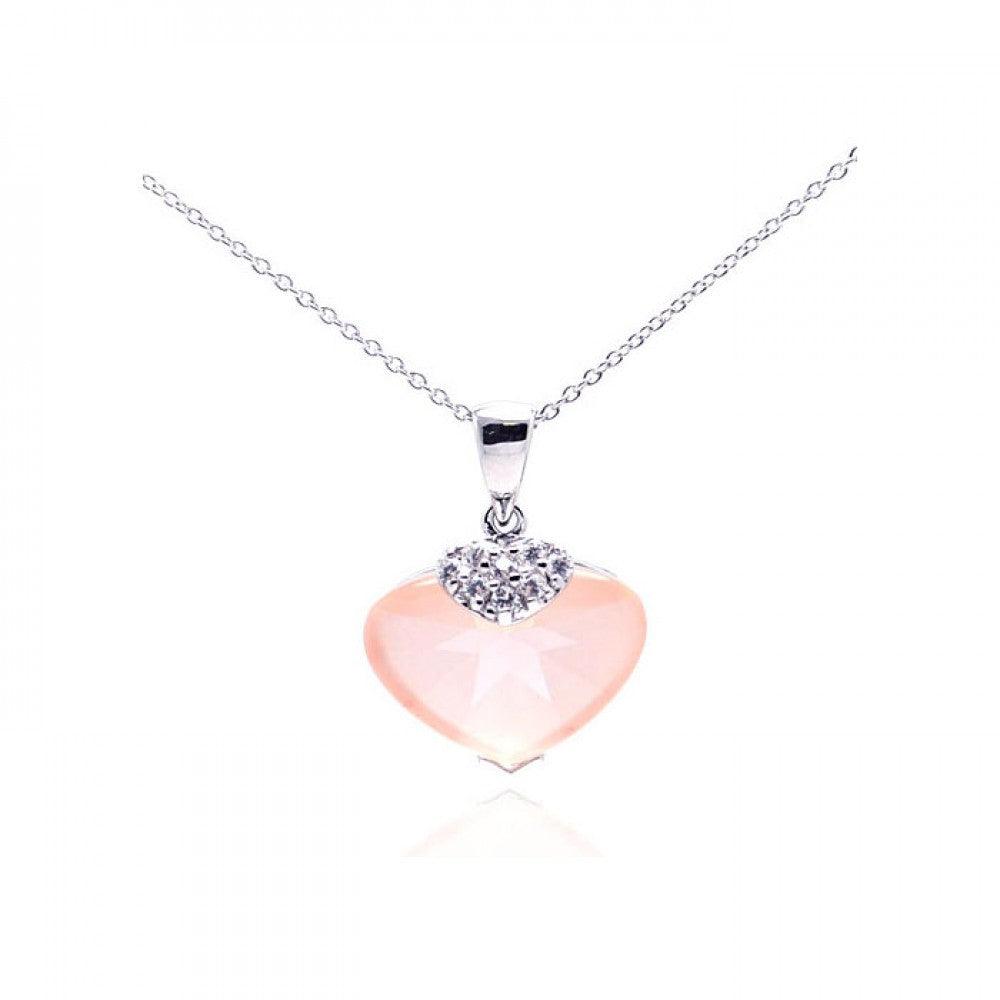 Silver 925 Rhodium Plated Champagne CZ Heart Pendant Necklace