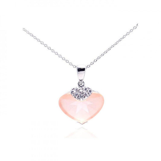 Silver 925 Rhodium Plated Champagne CZ Heart Pendant Necklace