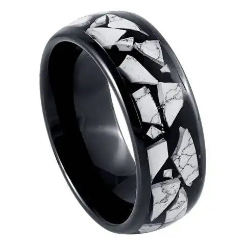 Black IP Plated White Turquoise Fragments Inlay