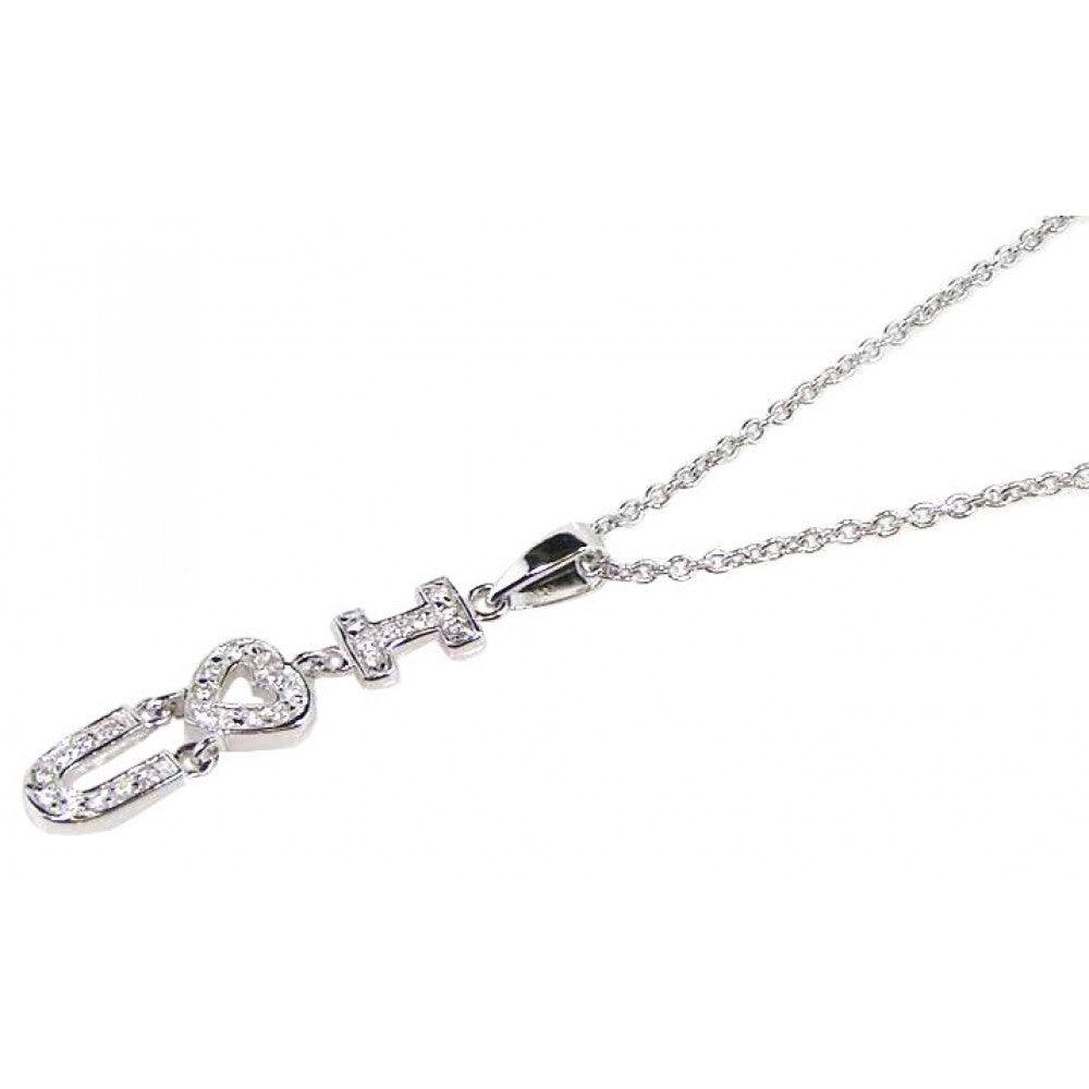 Silver 925 Clear CZ Rhodium Plated I Heart U Pendant Necklace