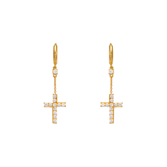 Fancy Cross Dangling CZ Earrings