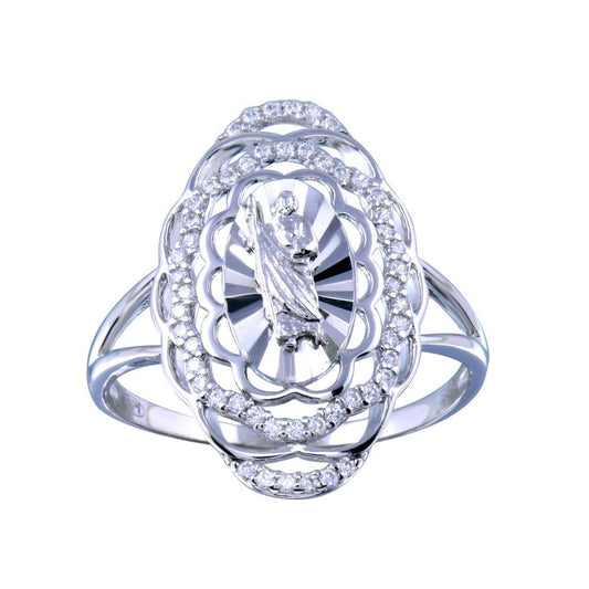 Rhodium Plated 925 Sterling Silver Saint Jude CZ Filigree Ring