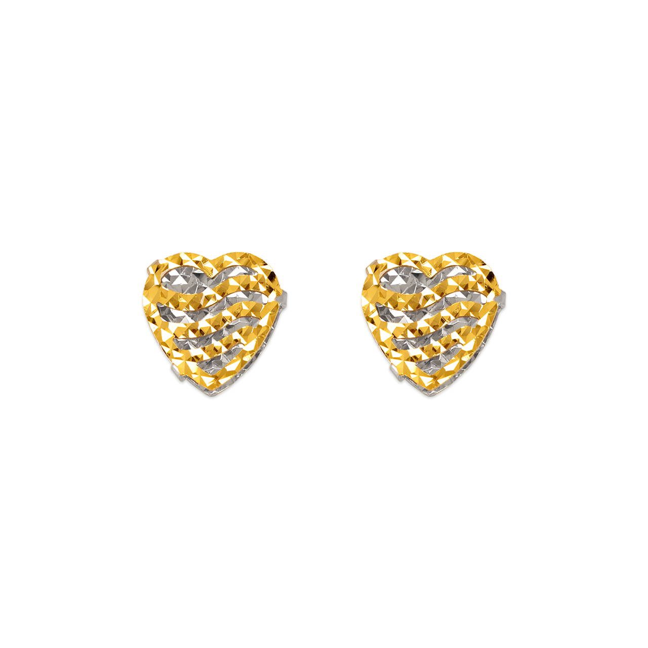 Diamond Cut Heart Stud Earrings