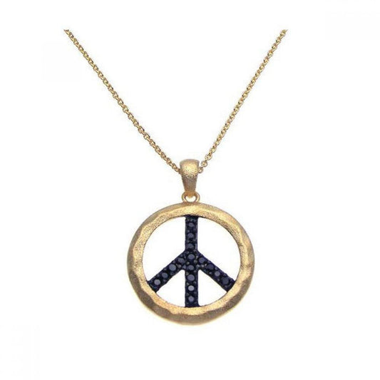 Silver 925 Gold Plated Black CZ Peace Pendant Necklace