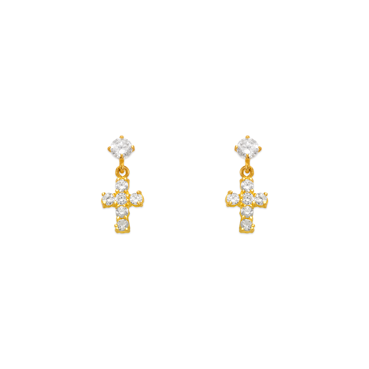 Dangling Cross CZ Stud Earrings