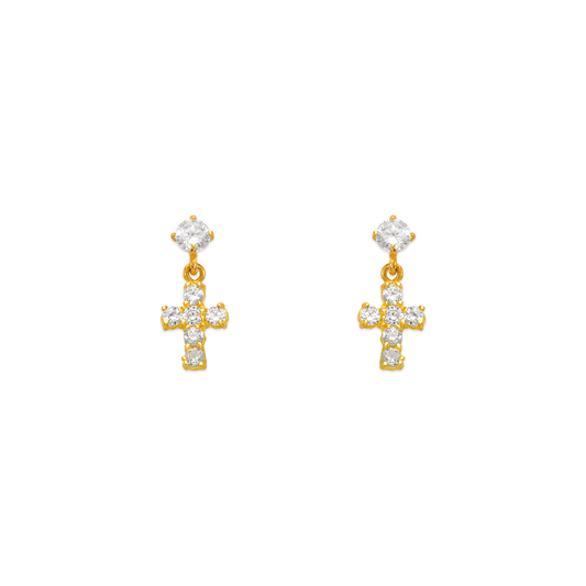 Dangling Cross CZ Stud Earrings