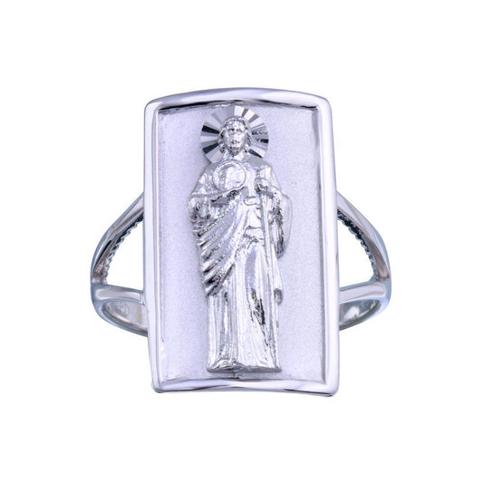 Rhodium Plated 925 Sterling Silver Saint Jude Ring