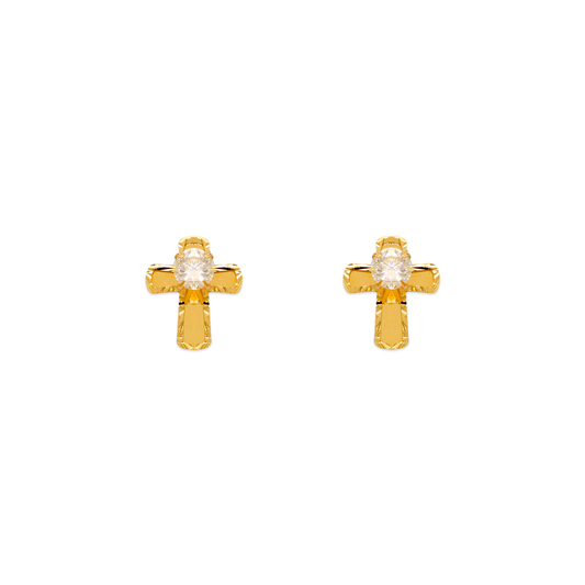 Diamond Cut Beveled Cross CZ Stud Earrings