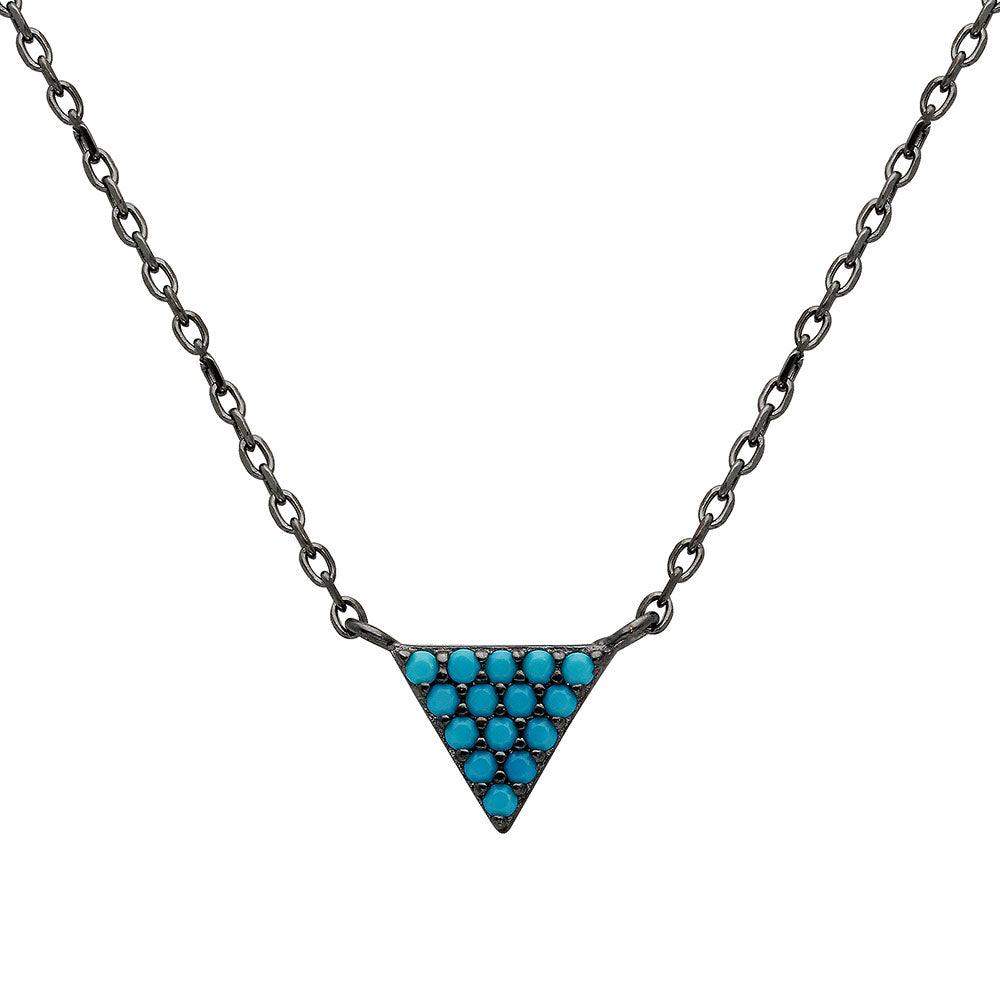 Black Rhodium Plated 925 Sterling Silver Triangle Turquoise Encrusted Necklace