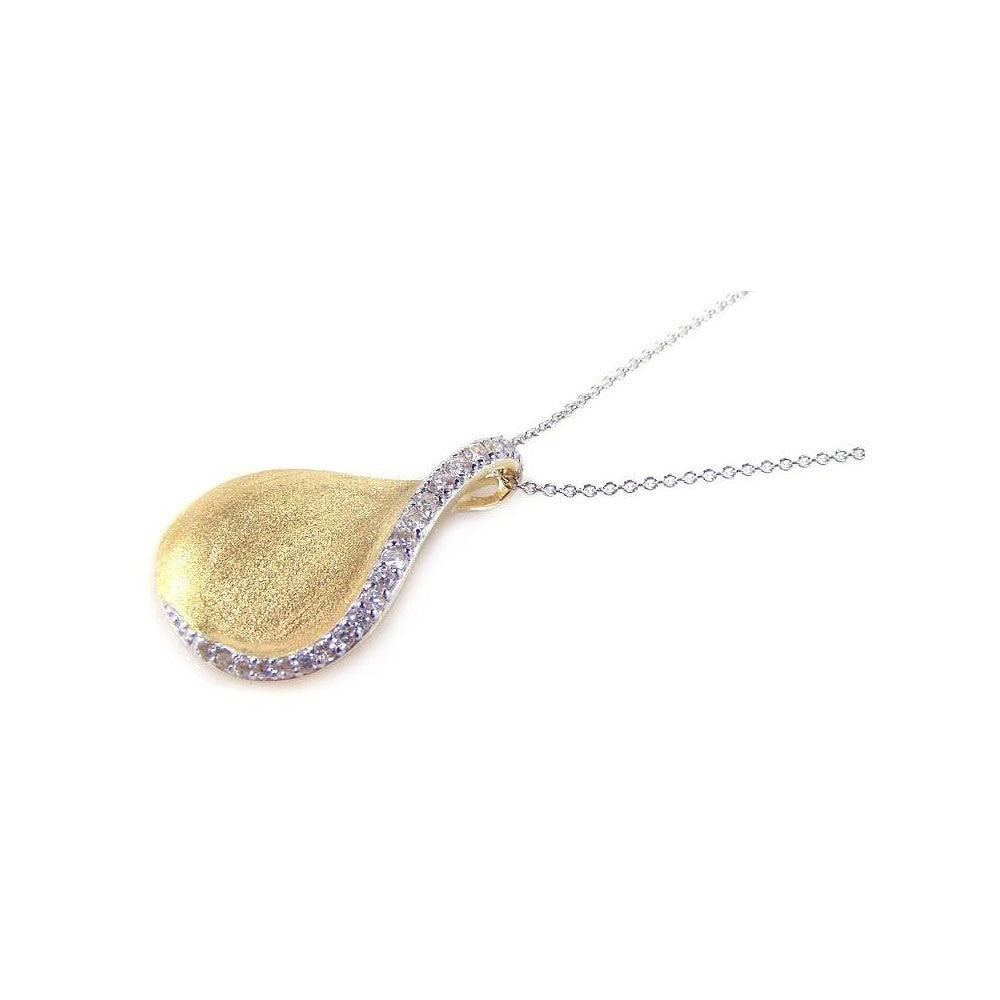 Silver 925 Gold Plated Clear CZ Drop Pendant Necklace