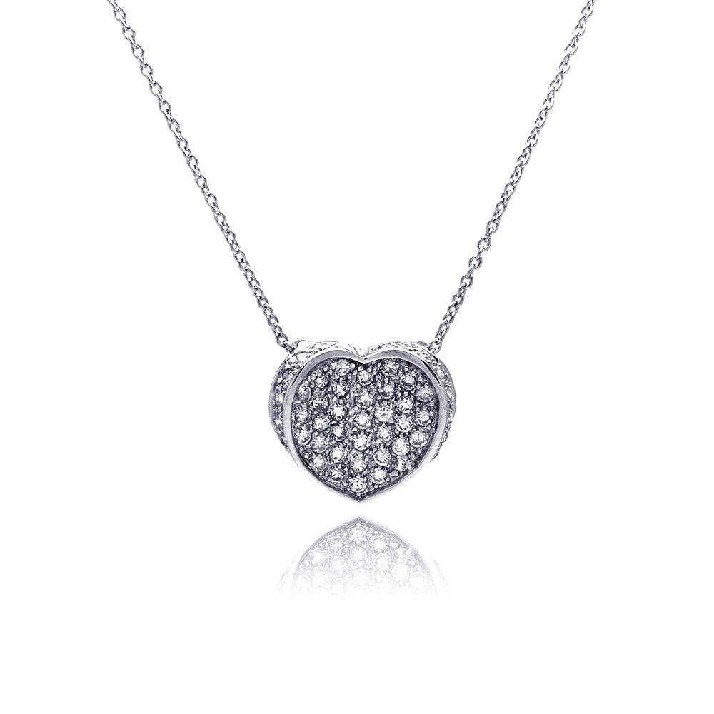 Silver 925 Clear CZ Rhodium Plated Heart Pendant Necklace