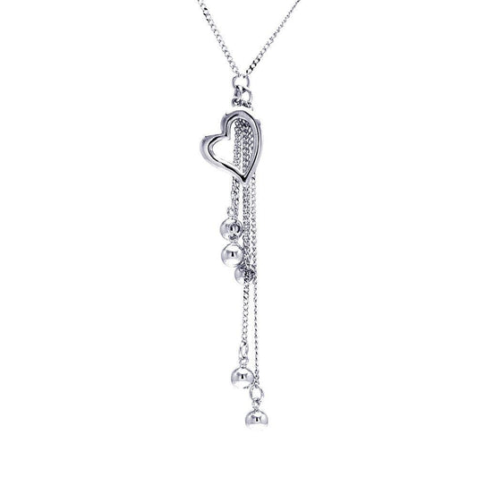 Silver 925 Rhodium Plated Clear CZ Heart Dangling Pendant Necklace