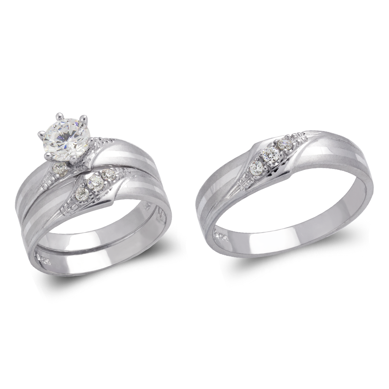 White Wedding Trio Ring Set