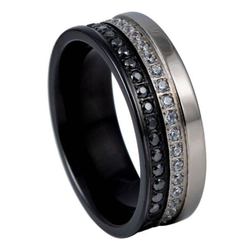 Two tone Plated Double Row Black & White CZ Etenrity