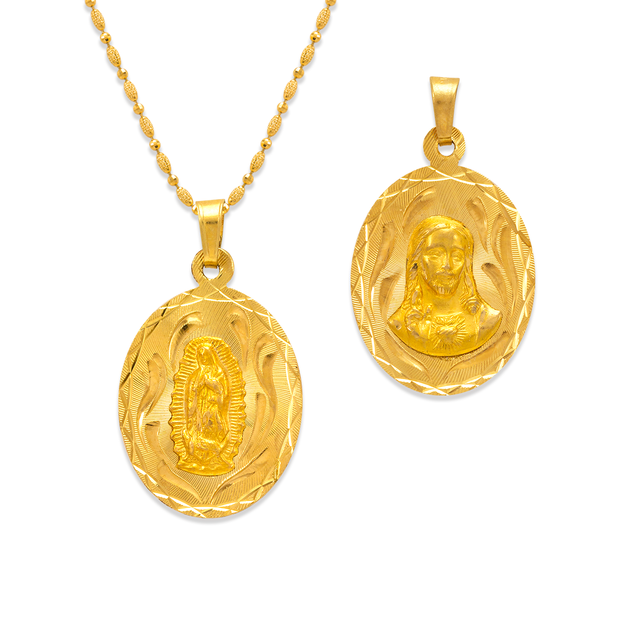 Oval Guadalupe/Sacred Heart Two-Sided Scapular Pendant