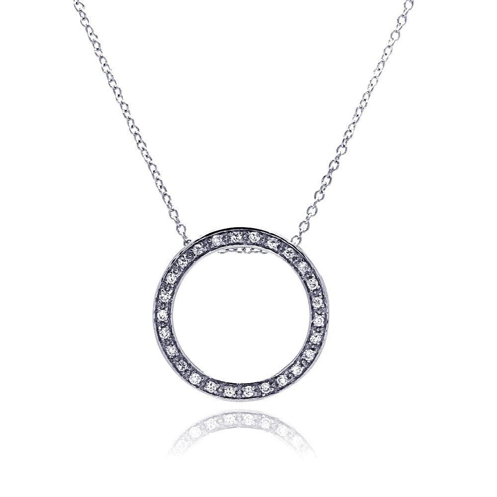 Silver 925 Clear CZ Rhodium Plated Round Pendant Necklace