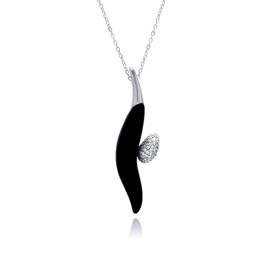 Silver 925 Rhodium Plated Black Onyx CZ Necklace