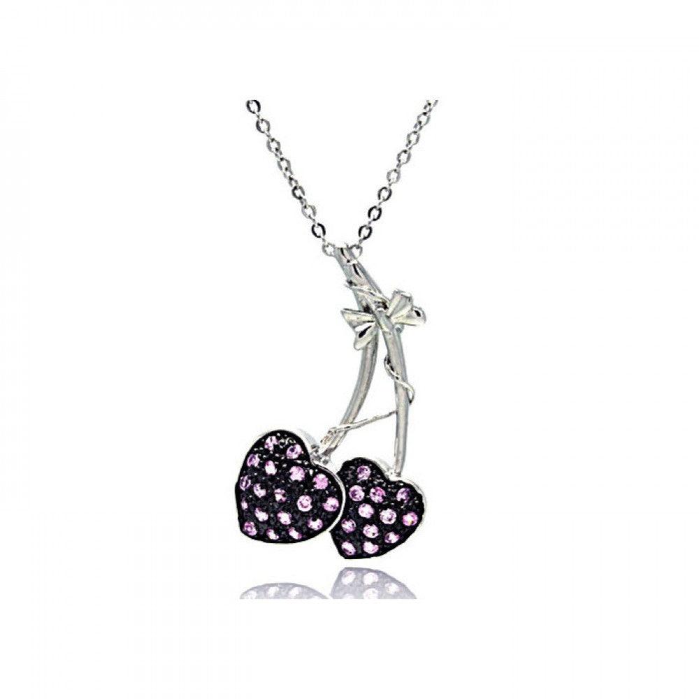 Silver 925 Lavender CZ Rhodium and Black Rhodium Plated Cherry Pendant Necklace