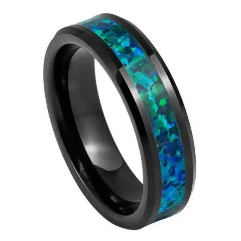 Black IP Plated Synthetic Emerald Green Opal Inlay