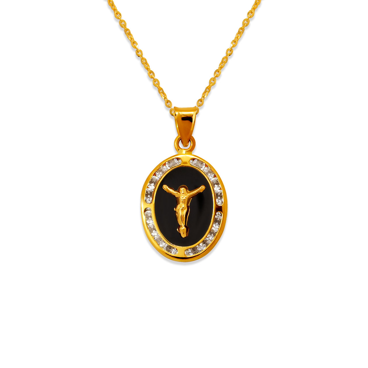 Black Jesus Enamel CZ Pendant