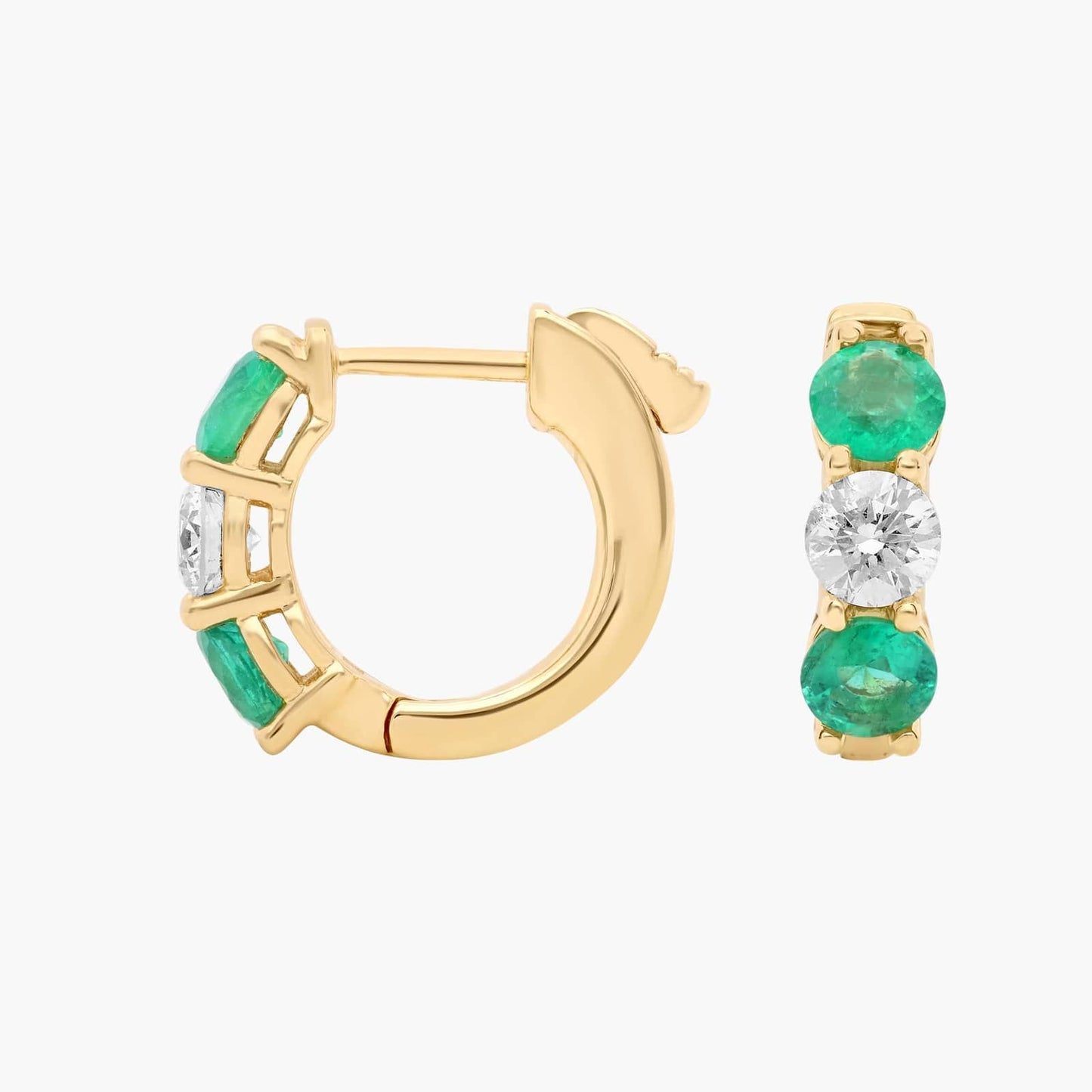 Diamond and Emerald Front Facing Huggie Earrings