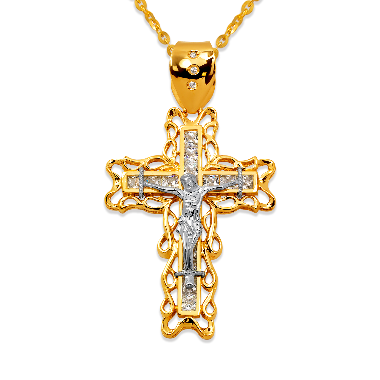 Fancy Jesus Cross CZ Pendant