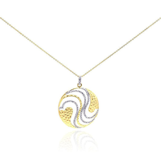 Silver 925 Gold Plated Clear CZ Round Pendant Necklace