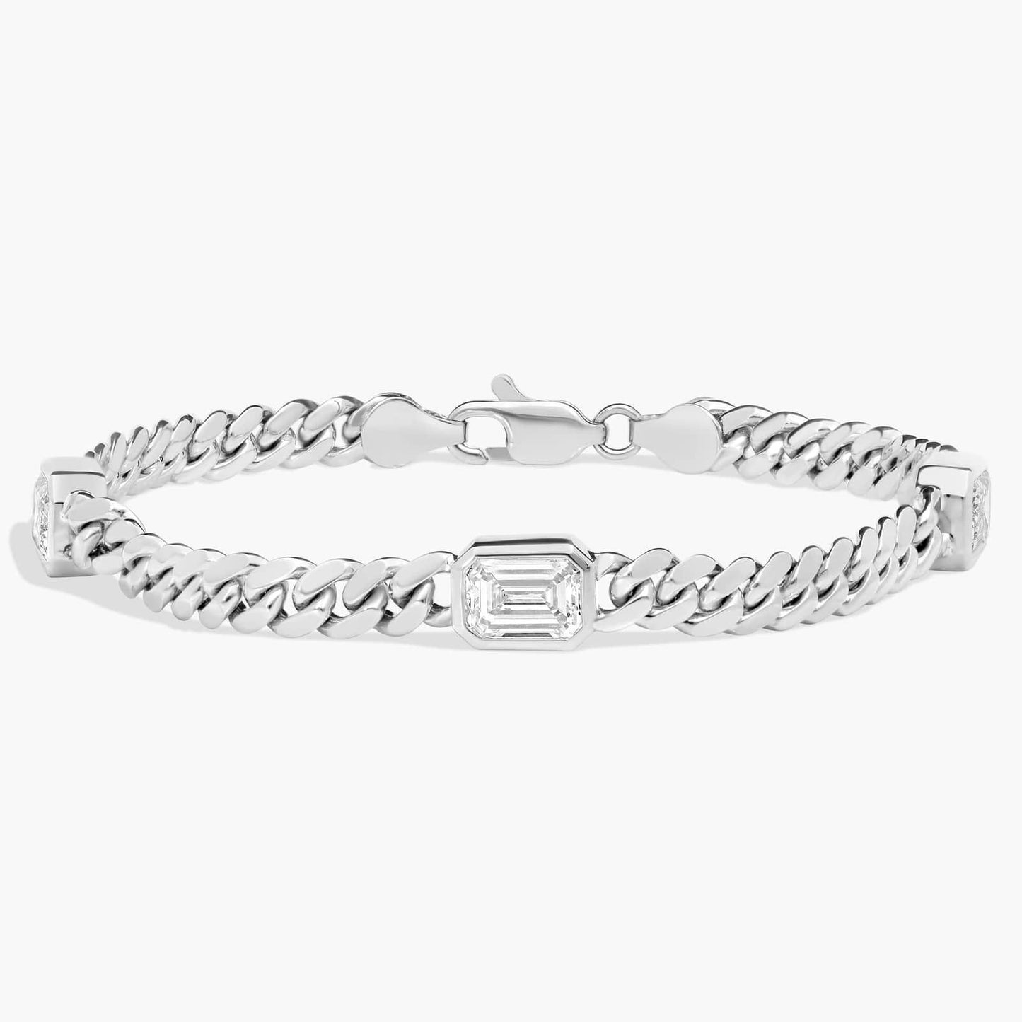 Emerald Cut Three-Stone Diamond Cuban Bracelet