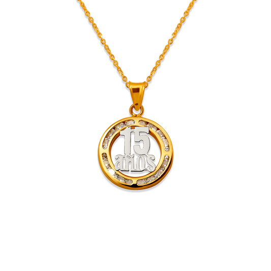 Two Tone 15 Anos CZ Pendant