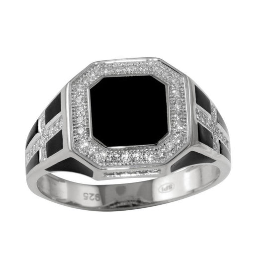 Rhodium Plated 925 Sterling Silver Square Cross Ring with CZ