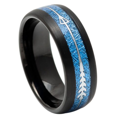 Black IP Plated with Feathered Arrow Inlay on Blue Imitation Meteorite