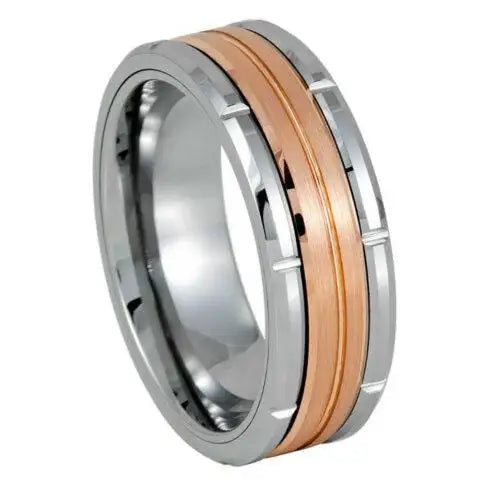 Two tone Rose Gold IP Grooved Ring