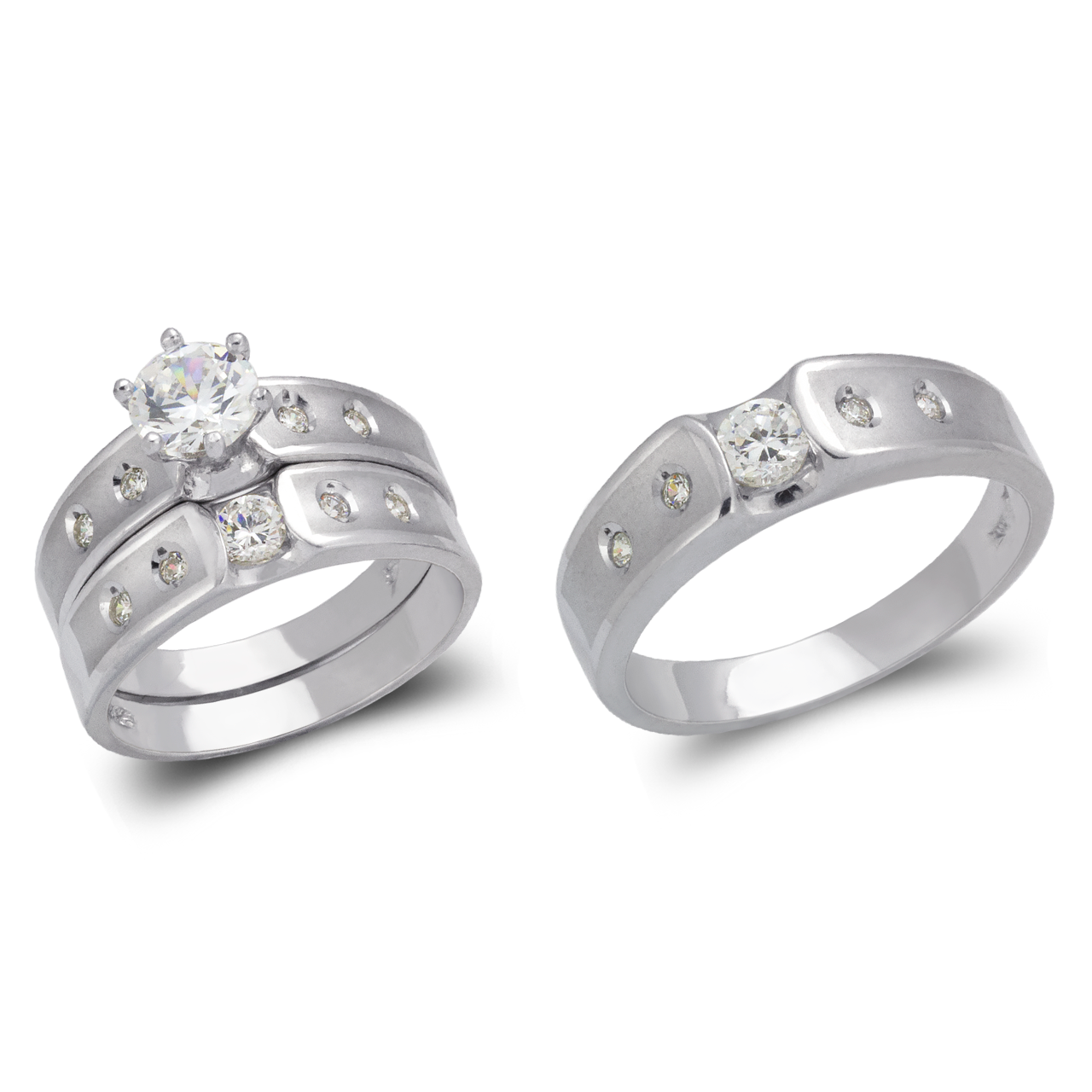 White Wedding Trio Ring Set