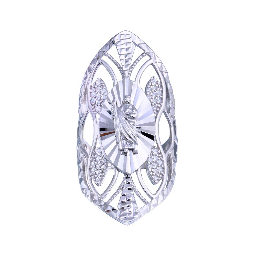 Rhodium Plated 925 Sterling Silver Saint Jude CZ Filigree Ring